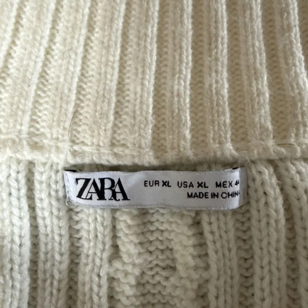 ZARA Quarter Zip Sweater XL White Blue High Neck Pullover Men’s XL Knit